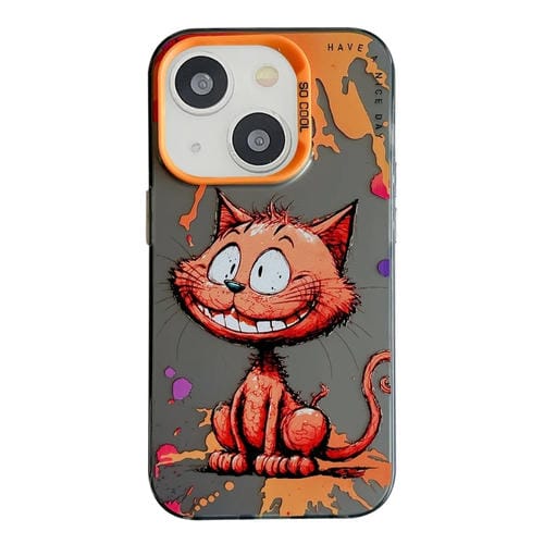 Para iPhone 15 Funda para Teléfono PC + TPU con Pintura al Óleo con Patrón Animal (Gato Sonriente) - MOVILSTORE