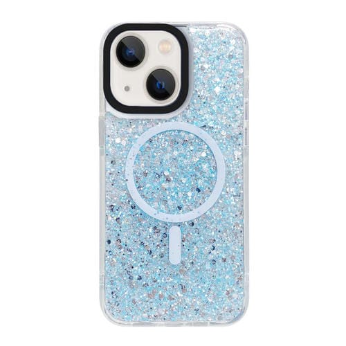 Para iPhone 15 Gold Armor Magsafe Glitter Epoxy Phone Case (Azul) - MOVILSTORE