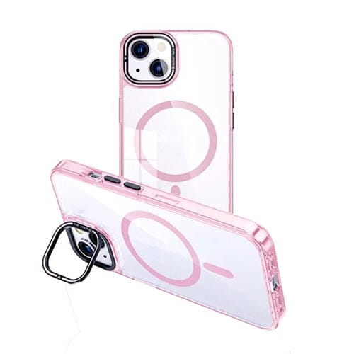Para iPhone 15 Magsafe Funda Transparente para Teléfono con Soporte Invisible Magnético (Rosa) - MOVILSTORE