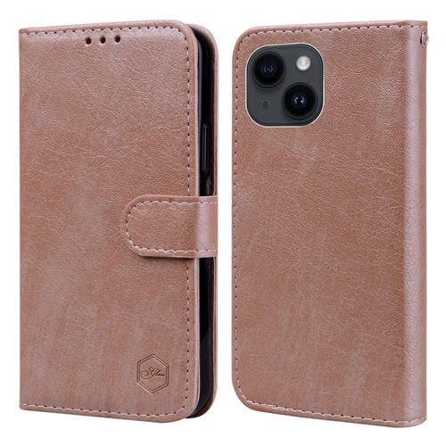 Para iPhone 15 Sensación de Piel Textura de Cuero Aceitoso Funda para Teléfono Pu + TPU (Champán) - MOVILSTORE