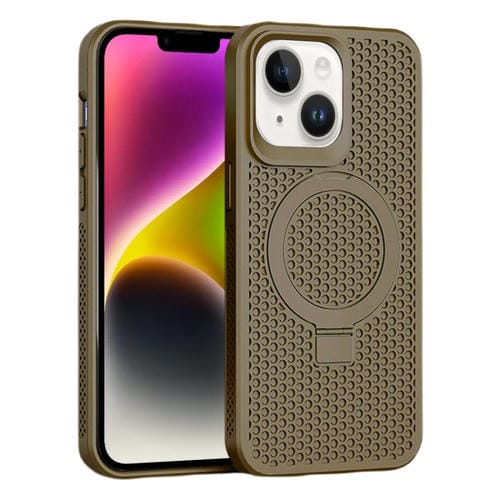 Para iPhone 15 Skin Feel PC + TPU Funda Magnética para Teléfono Magsafe con Enfriamiento y Soporte (Marrón) - MOVILSTORE