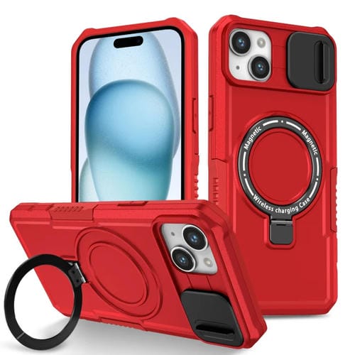 Para iPhone 15 Sliding Camshield Magsafe Holder TPU Hybrid PC Funda para Teléfono (Rojo) - MOVILSTORE