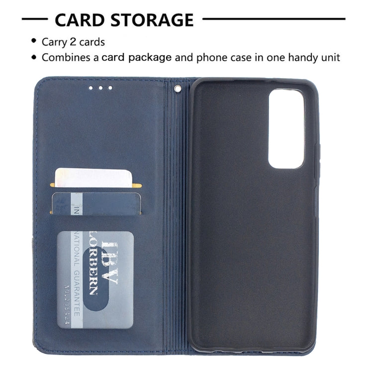 Para Huawei P Smart 2021 / Y7A Prismático Invisible Horizontal Horizontal Flip Funda con soporte y ranuras para tarjetas y marco de fotos (azul)