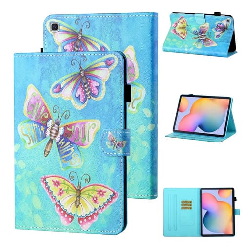 Estuche para Tablet Samsung Galaxy Tab A 10.1 (2019) T510 T515 Cuero Abatible Horizontal con Soporte y Ranura para Tarjeta (Mariposas de Colores)