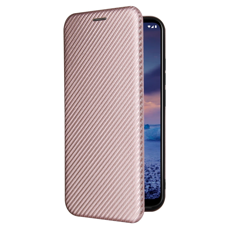 Para Nokia 5.4 Carcasa de cuero con tapa magnética horizontal con textura de fibra de carbono TPU + PC + PU con ranura para tarjeta (rosa)
