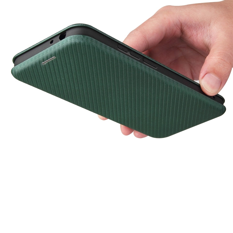 Para Nokia 5.4 Carcasa de cuero con tapa magnética horizontal con textura de fibra de carbono TPU + PC + PU con ranura para tarjeta (verde)