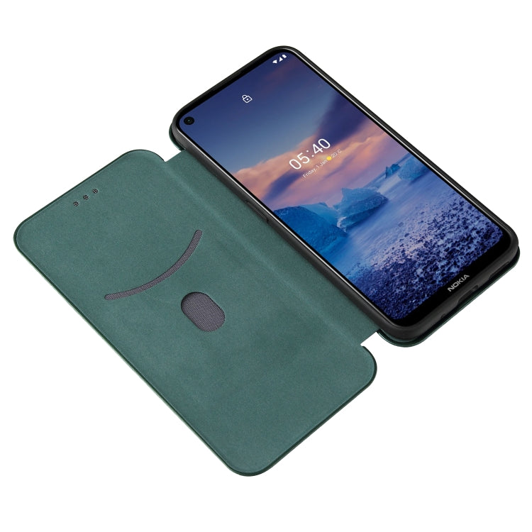 Para Nokia 5.4 Carcasa de cuero con tapa magnética horizontal con textura de fibra de carbono TPU + PC + PU con ranura para tarjeta (verde)
