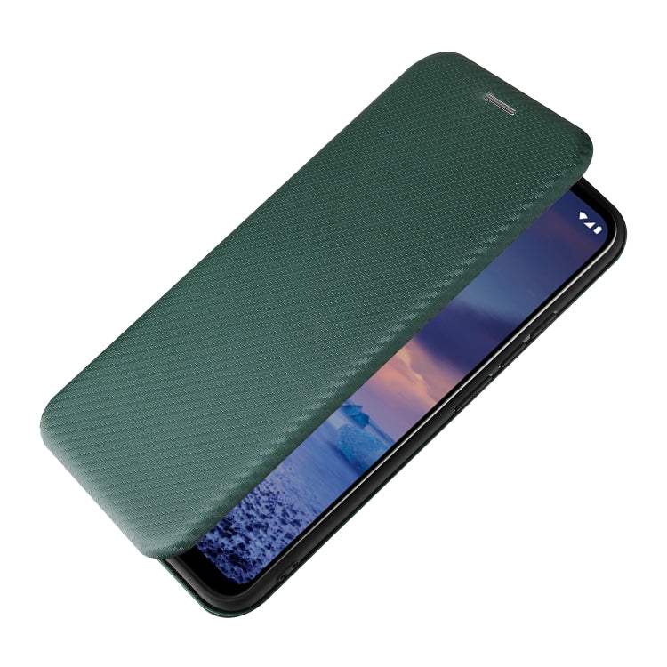 Para Nokia 5.4 Carcasa de cuero con tapa magnética horizontal con textura de fibra de carbono TPU + PC + PU con ranura para tarjeta (verde)