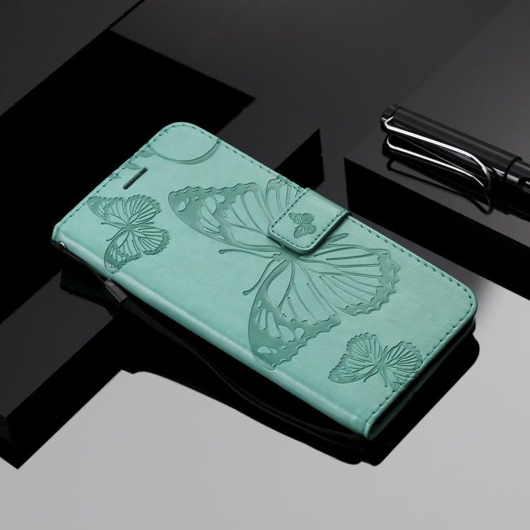 Para Nokia 2.4 3D Mariposas Patrón de relieve Funda de cuero con tapa horizontal con soporte, ranura para tarjeta y billetera (verde)