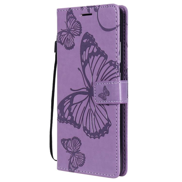 Para Nokia 2.4 3D Mariposas Patrón de relieve Funda de cuero con tapa horizontal con soporte, ranura para tarjeta y billetera (púrpura)