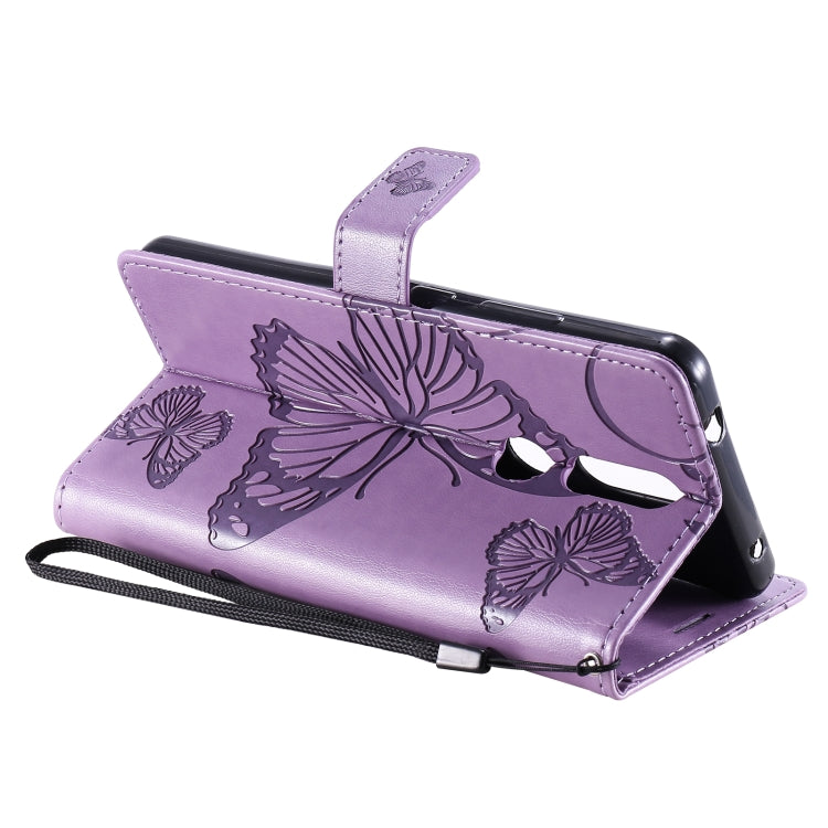 Para Nokia 2.4 3D Mariposas Patrón de relieve Funda de cuero con tapa horizontal con soporte, ranura para tarjeta y billetera (púrpura)