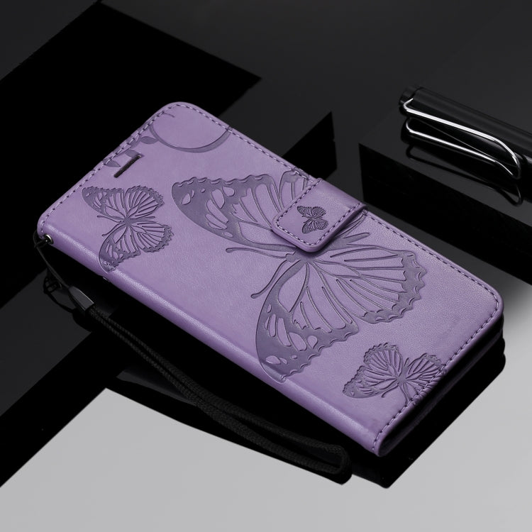 Para Nokia 2.4 3D Mariposas Patrón de relieve Funda de cuero con tapa horizontal con soporte, ranura para tarjeta y billetera (púrpura)
