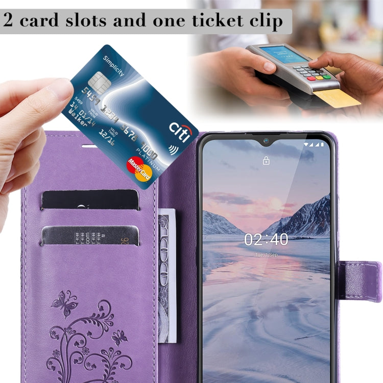 Para Nokia 2.4 3D Mariposas Patrón de relieve Funda de cuero con tapa horizontal con soporte, ranura para tarjeta y billetera
