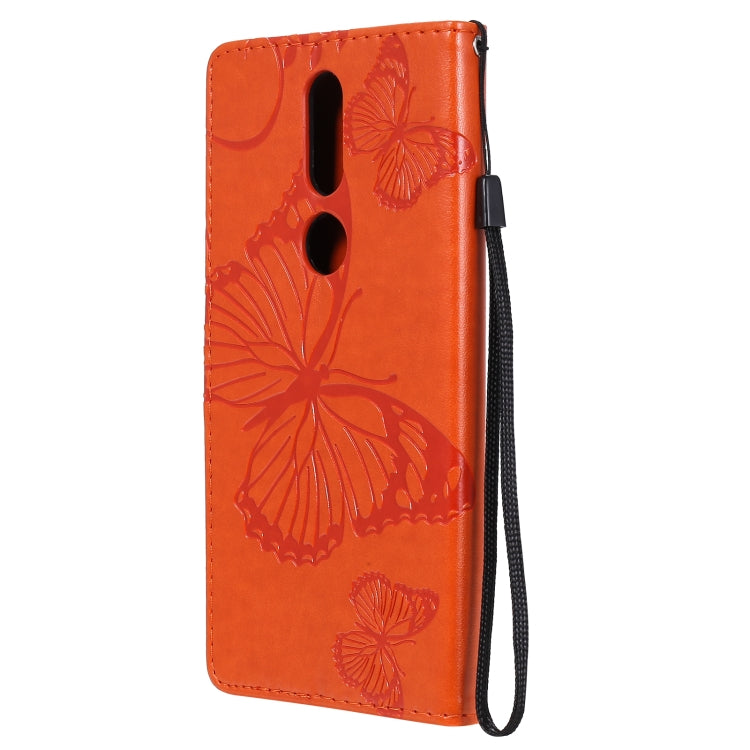 Para Nokia 2.4 3D Mariposas Patrón de relieve Funda de cuero con tapa horizontal con soporte, ranura para tarjeta y billetera (naranja)