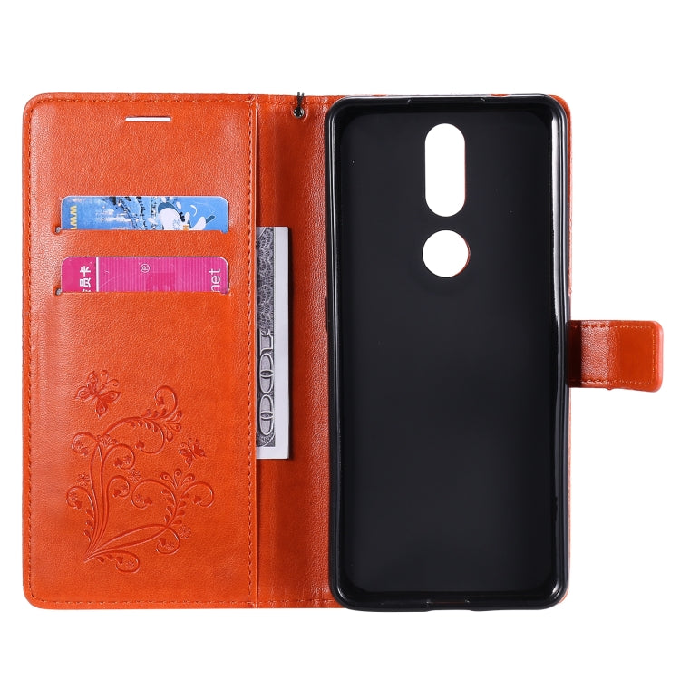 Para Nokia 2.4 3D Mariposas Patrón de relieve Funda de cuero con tapa horizontal con soporte, ranura para tarjeta y billetera (naranja)