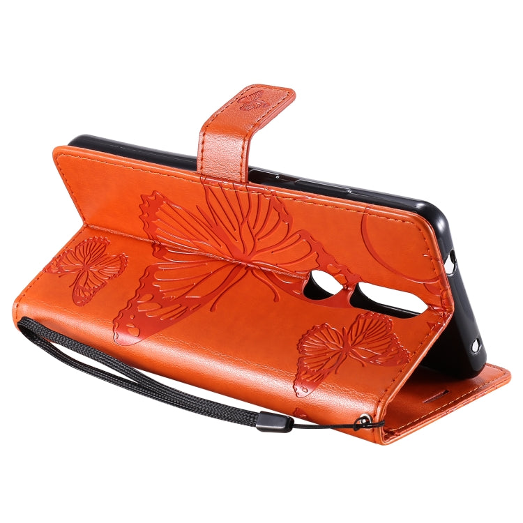 Para Nokia 2.4 3D Mariposas Patrón de relieve Funda de cuero con tapa horizontal con soporte, ranura para tarjeta y billetera (naranja)