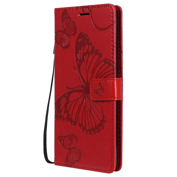 Para Nokia 2.4 3D Mariposas en relieve Patrón Funda de cuero con tapa horizontal con soporte, ranura para tarjeta y billetera (rojo)