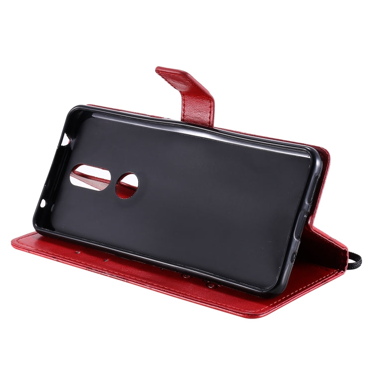 Para Nokia 2.4 3D Mariposas en relieve Patrón Funda de cuero con tapa horizontal con soporte, ranura para tarjeta y billetera (rojo)