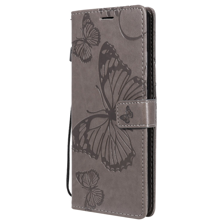 Para Nokia 2.4 3D Mariposas en relieve Patrón Horizontal Flip Funda de cuero con soporte, ranura para tarjeta y billetera (gris)