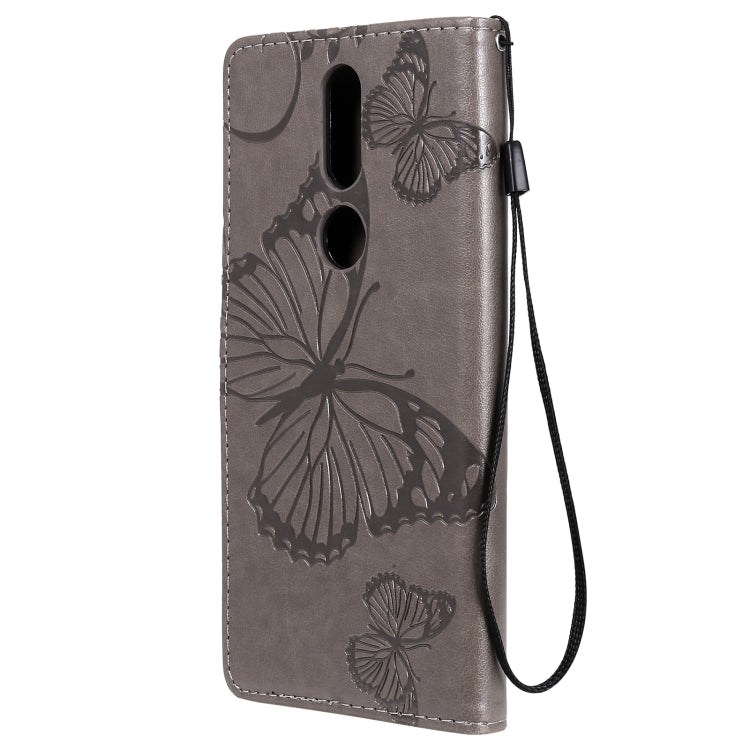 Para Nokia 2.4 3D Mariposas en relieve Patrón Horizontal Flip Funda de cuero con soporte, ranura para tarjeta y billetera (gris)