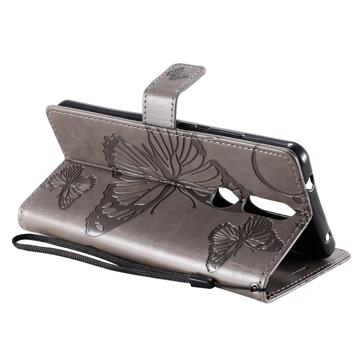Para Nokia 2.4 3D Mariposas en relieve Patrón Horizontal Flip Funda de cuero con soporte, ranura para tarjeta y billetera (gris)