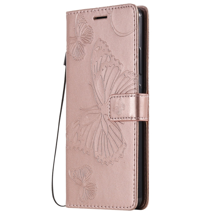 Para Nokia 2.4 3D Mariposas en relieve Patrón Funda de cuero con tapa horizontal con soporte, ranura para tarjeta y billetera (oro rosa)