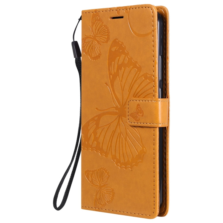 Para Nokia 3.4 3D Mariposas en relieve Patrón Horizontal Flip Funda de cuero con soporte, ranura para tarjeta y billetera (amarillo)