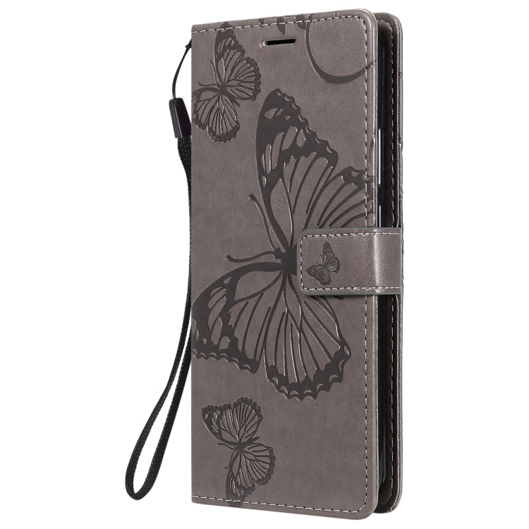 Para Nokia 3.4 Estuche de cuero con tapa horizontal con estampado de mariposas en 3D con soporte, ranura para tarjeta y billetera (gris)