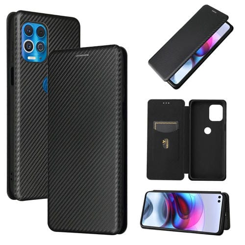 Para Motorola Edge S Fibra de carbono Textura Magnética Horizontal Flip TPU + PC + Funda de cuero PU con ranura para tarjeta (Negro)