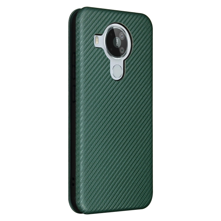 Para Nokia 7.3 Textura de fibra de carbono Magnético Horizontal Flip TPU + PC + Funda de cuero PU con ranura para tarjeta (verde)