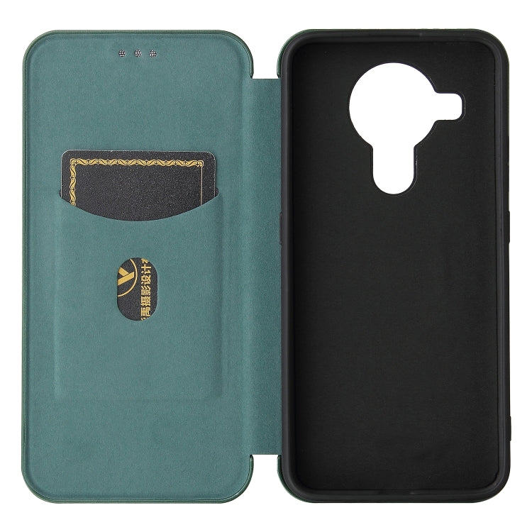 Para Nokia 7.3 Textura de fibra de carbono Magnético Horizontal Flip TPU + PC + Funda de cuero PU con ranura para tarjeta (verde)