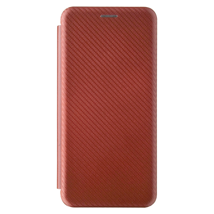 Para Motorola Moto E7 Potencia Fibra de carbono Textura Magnético Horizontal Flip TPU + PC + Funda de cuero PU con ranura para tarjeta (Marrón)