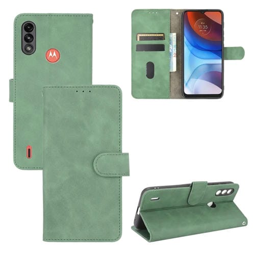 Para Motorola Moto E7 Power Color Sólido Siente Siente Hebilla Magnética Horizontal Flip Becerra Textura PU Funda de cuero con soporte y ranuras para tarjetas (绿色)