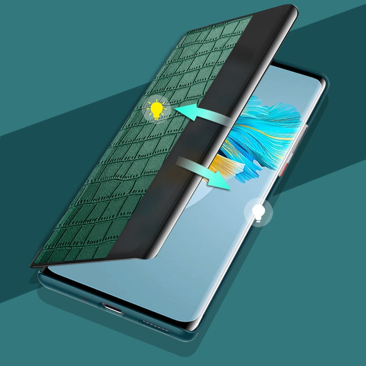 Para Huawei Mate 40 Textura de cocodrilo Ventana de pantalla Horizontal Flip Funda de cuero (marrón)