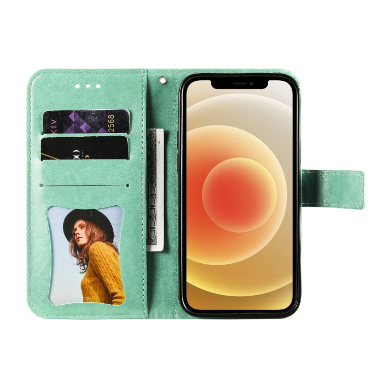 Para Motorola Moto G Play 2021 7-Petal Flowers Patrón de estampado de estampado Horizontal Flip PU Funda de cuero con soporte y ranuras para tarjetas y marco de fotos (verde)