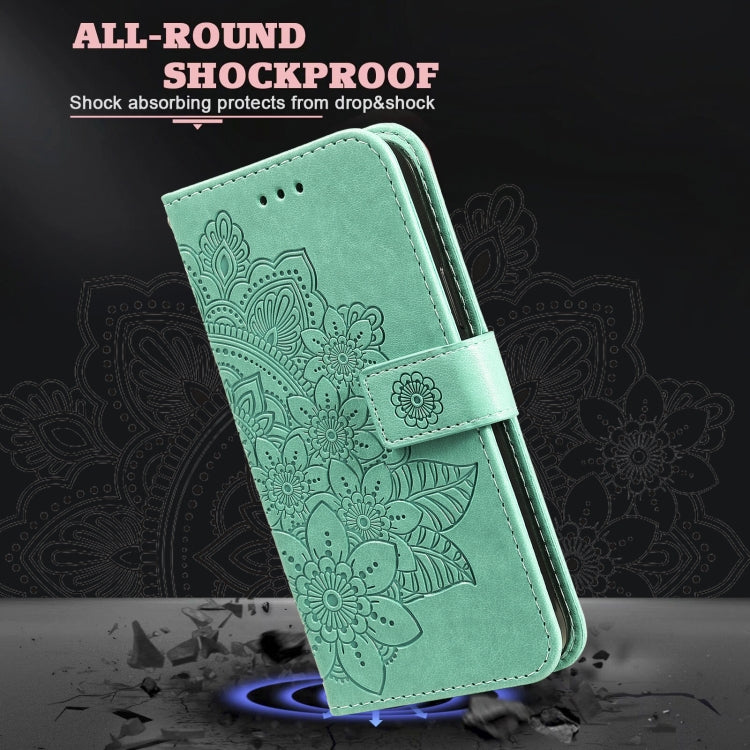 Para Motorola Moto G Play 2021 7-Petal Flowers Patrón de estampado de estampado Horizontal Flip PU Funda de cuero con soporte y ranuras para tarjetas y marco de fotos (verde)