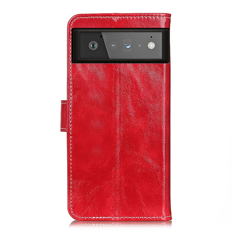 Para Google Pixel 6 retro Crazy Horse Texture Horizontal Flip Funda con soporte y ranuras para tarjetas y marco de fotos y billetera (rojo)