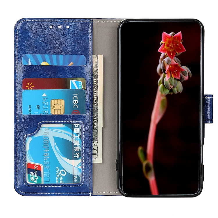 Para Google Pixel 6 Pro Retro Crazy Horse Texture Horizontal Flip Funda de cuero con soporte y ranuras para tarjetas y marco y billetera (azul)
