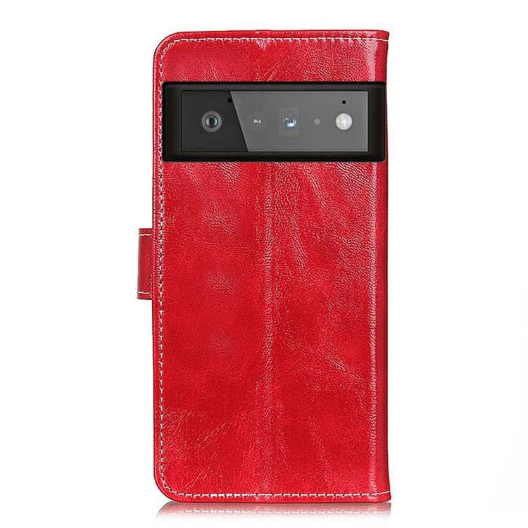 Para Google Pixel 6 Pro Retro Crazy Horse Texture Horizontal Flip Funda de cuero con soporte y ranuras para tarjetas y marco y billetera (rojo)