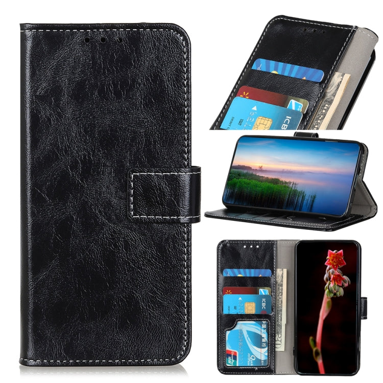 Para Google Pixel 6 Pro Retro Crazy Horse Texture Horizontal Flip Funda de cuero con soporte y ranuras para tarjetas y marco y billetera (negro)