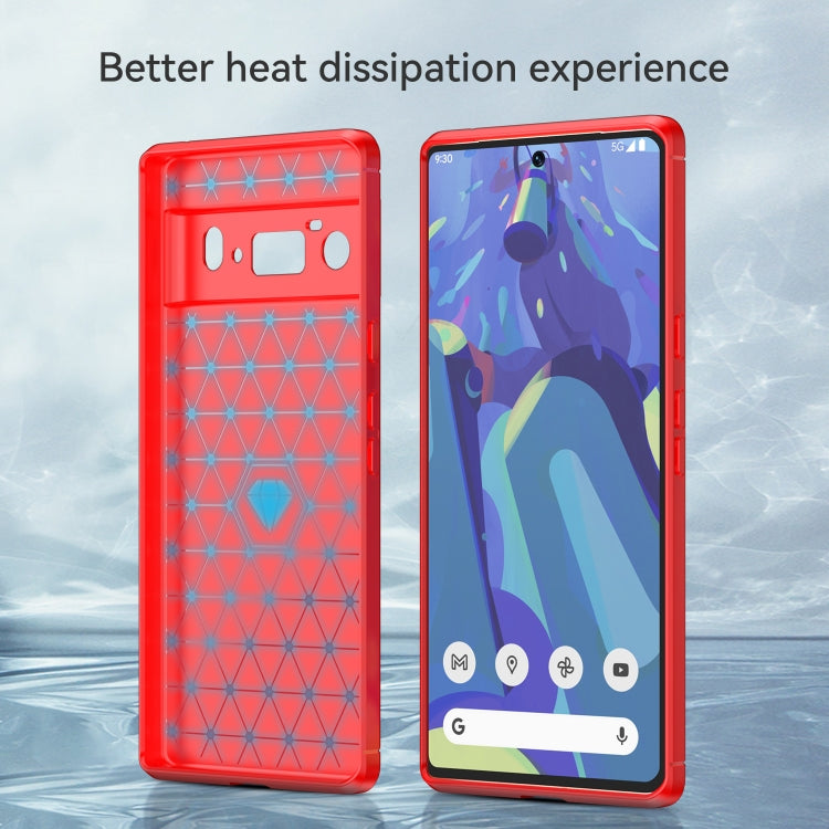 Para Google Pixel 6 Pro Cepillado Fibra de carbono TPU Funda (roja)