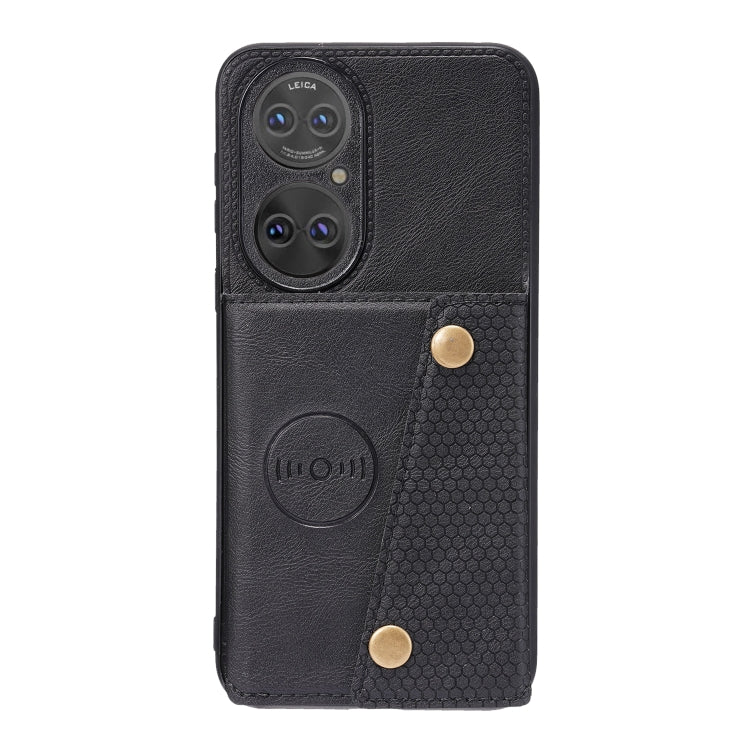 Para Huawei P50 doble hebilla PU + TPU Funda protectora magnética a prueba de golpes con ranura para tarjeta y soporte (negro)