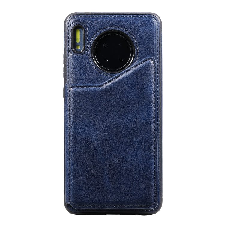 Funda de cuero con tapa horizontal con textura de becerro para Huawei Mate 30 con soporte, ranuras para tarjetas y marco (azul)