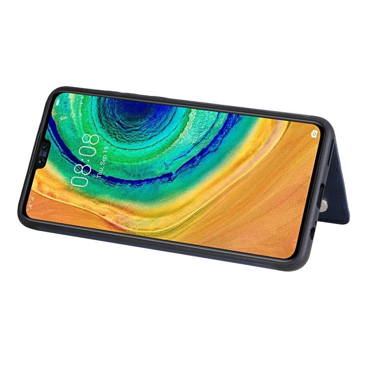 Funda de cuero con tapa horizontal con textura de becerro para Huawei Mate 30 con soporte, ranuras para tarjetas y marco (azul)