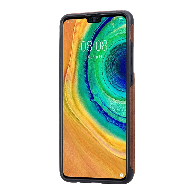 Para Huawei Mate 30 Funda de cuero con tapa horizontal con textura de becerro con soporte, ranuras para tarjetas y marco (café)