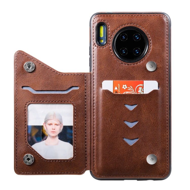 Para Huawei Mate 30 Funda de cuero con tapa horizontal con textura de becerro con soporte, ranuras para tarjetas y marco (café)
