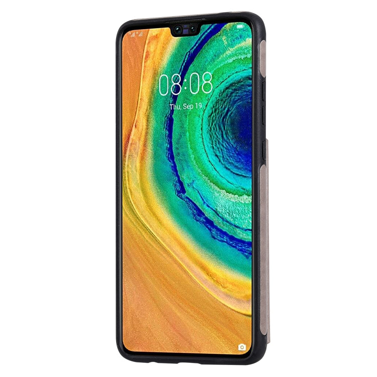 Funda protectora a prueba de golpes con patrón en relieve de árbol de gato Huawei Mate 30 con ranuras para tarjetas y marco de fotos (gris)