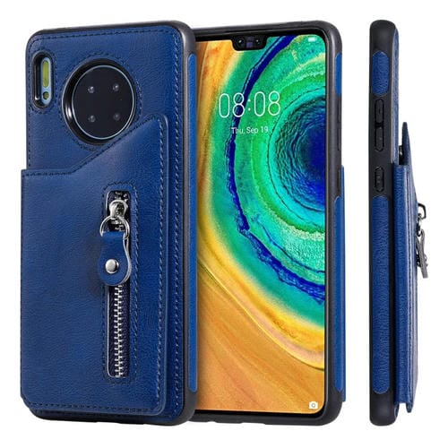 Para Huawei Mate 30 Color sólido Double - Button Zipper Funda protectora a prueba de golpes (azul)