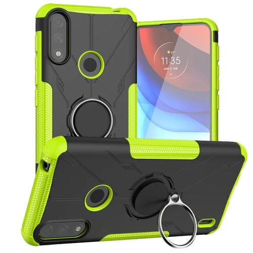 Para Motorola Moto E7 Power Armor Bear Aponsproof PC + TPU Funda protectora con soporte de anillo (verde)