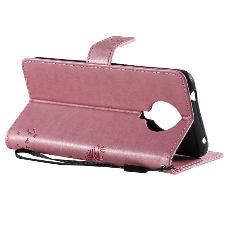 Para Nokia 6.3 Patrón de árbol y gato Impresión prensada Funda de cuero Horizontal Flip PU con soporte y tragamonedas de tarjetas y billetera y cordón (rosa)